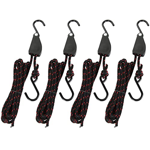 DAJAVE 4 Pack Kayak Rope Tie Downs, 1/4' x 11.8ft Rope Tie Downs Canoe Bow and Stern Tie Down Strap, Heavy Duty Adjustable Rope Clip Tie Down Kayak and Canoe Accessories