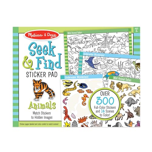 Melissa & Doug Seek and Find Sticker Pad, Animals (400+ Stickers, 14 Scenes to Color) - FSC Certified