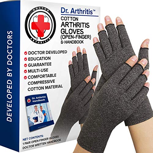 Doctor Developed Arthritis Gloves For Women & Men - Compression Fingerless Gloves - Compression Gloves For Pain Relief, Arthritic Joint Relief & Carpal Tunnel With Dr Handbook Grey, XL