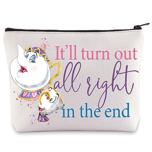 WZMPA Funny Mrs. Potts &Chip Cosmetic Bag Mrs. Potts Lovers Gifts It'll Turn Out All Right In The End Mrs. Potts Makeup Zipper Pouch Bag Mrs. Potts Merchandise (turn out)