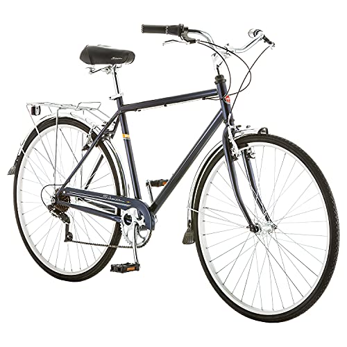 Schwinn Wayfarer Adult Hybrid Bike, Mens and Womens, 18-Inch/Medium Steel Step-Over Frame, 7-Speed Drivetrain, Rear Rack, 700C Wheels, Blue