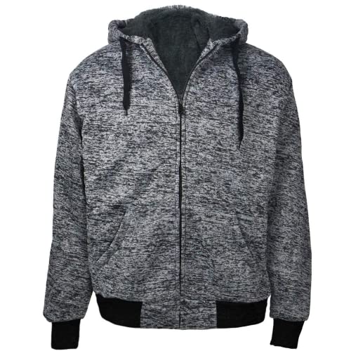 Heavyweight 1.8 LB Full-Zip Sherpa Lined Fleece Hoodies for Men Marled Jackets 4XL Dark Grey