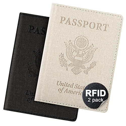 2 Pack Passport Cover With Card Slots RFID Blocking-White&Black