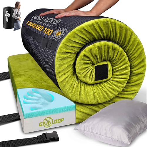 Gaialoop Thick Memory Foam Camping Mattress Sleeping Pad [Car/Tent/Cot] 3'' Portable Floor Play Mat Roll Up Mattress for Guests Kids Adults Sleepover Travel [Single: 75 * 30 * 3' 2023 Upgraded]