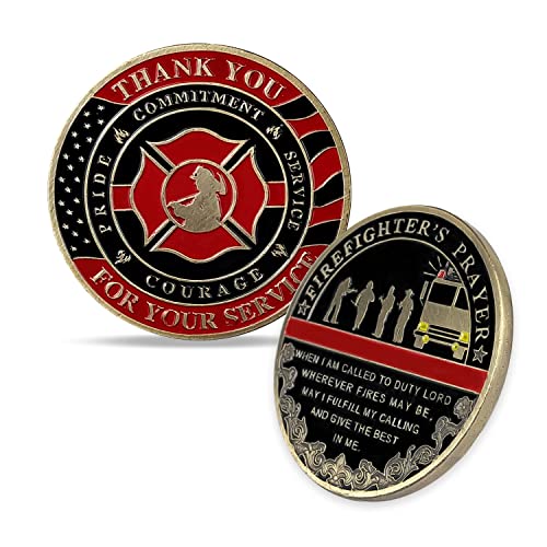 ASmileIndeep Thin Red Line Firefighter's Prayer Challenge Coin Thank You for Your Service