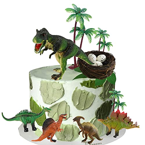 Dinosaur Cake Toppers with Dinosaur Eggs Leaves Trees Cake Decorations for Birthday Party Dinosaur Theme Party