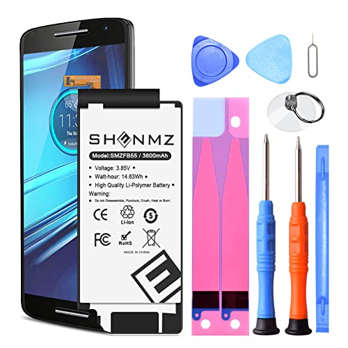 SHENMZ Moto Droid Turbo 2 Battery, (Upgraded) 3800mAh Li-Polymer Built-in FB55 SNN5958A Replacement Battery for Moto Droid Turbo 2 XT1581 XT1585 X Force with Repair Tool Kits
