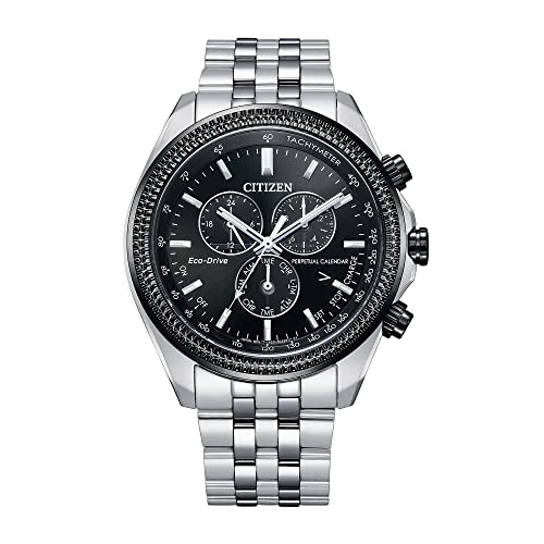 Citizen Men's Eco-Drive Classic Chronograph Watch in Stainless Steel with Perpetual Calendar, Tachymeter, Black Dial