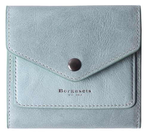 Borgasets Women's RFID Blocking Small Compact Bifold Leather Pocket Wallet Ladies Mini Purse (Ice Blue)