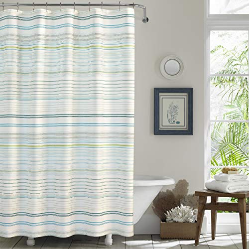 Tommy Bahama - Fabric Shower Curtain, Stylish Striped Bathroom Decor, Hook Holes Top (La Scala Breezer Green, 72' x 72')