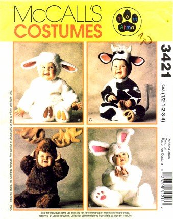 McCall's 3421 Sewing Pattern Tom Arma Costumes Moose Lamb Bunny Cow Size 1/2 - 4