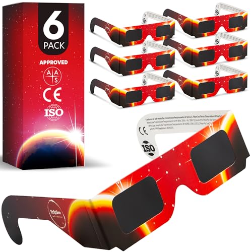 Eclipsee Solar Eclipse Glasses Approved 2024 (6 PACK) AAS, CE and ISO Certified, Safe Shades for Direct Sun Viewing