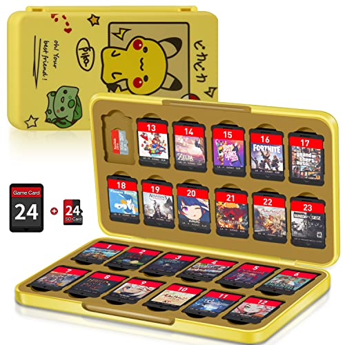 Switch Game Case Holder with 24 Cartridge Slots and 24 Micro SD Card Storage, Slim Portable Game Organizer Traveler Gift Accessories with Magnetic Closure, Protective Hard Shell and Soft Lining