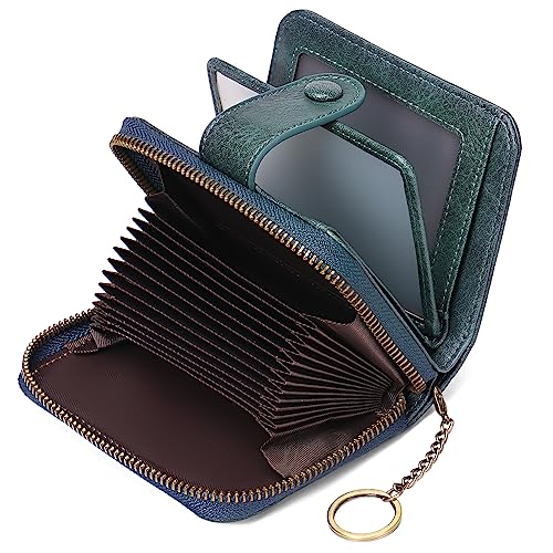 GAEKEAO Leather Credit Card Holder Wallet for Women RFID Blocking Large Capacity Bifold Zipper Card Case Organizer with Wristlet 32 Slots