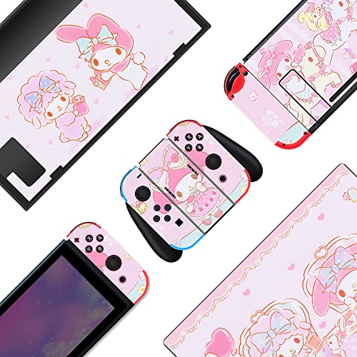 BelugaDesign Hello Melody Switch Skin | Cute Pastel Sticker Wrap Vinyl Decal | Bunny Animal Anime Kawaii Japanese Cartoon Game l Compatible with Nintendo Switch (Switch Standard, Pink)