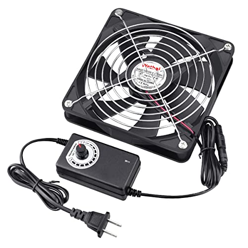 Wathai 120mm 140mm 5 inch AC Powered Fan 12V with 110V - 240V Variable Speed Controller AC Plug for DIY Biltong Box Reptile Aquarium Receiver DVR Playstation Xbox Computer Cabinet Cooling 2 Pack