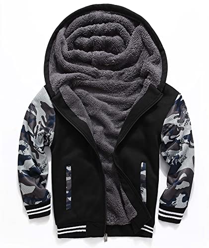 ZITY Boys' Fashion Hoodies Sweatshirts Clothes Kids Fleece Full Zip with Thick Sherpa Lined Size 16 (Camo Blue)