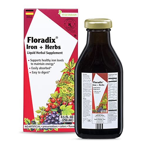 Floradix, Iron & Herbs Vegetarian Liquid Supplement, Energy Support for Women and Men, Easily Absorbed, Non-GMO, Vegetarian, Kosher, Lactose-Free, Unflavored, 8.5 Fl Oz