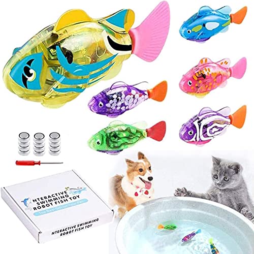 LAVIZO Interactive Robot Fish Toys for Cat/Dog(6 Pcs), Activated Swimming in Water with LED Light, Swimming Bath Plastic Fish Toy Gift to Stimulate Your Pet's Hunter Instincts