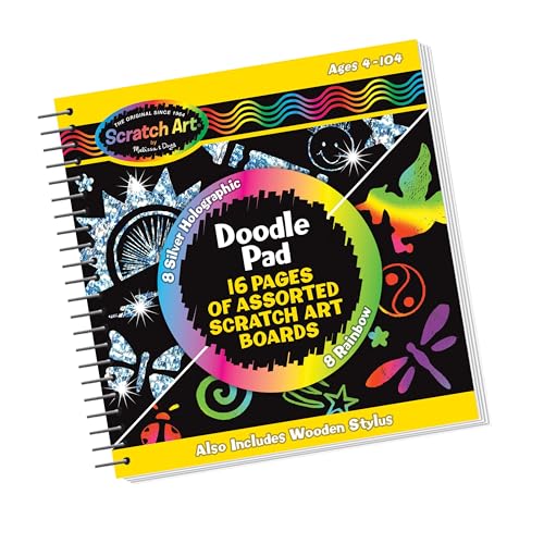 Melissa & Doug Scratch Art Doodle Pad With 16 Scratch-Art Boards and Wooden Stylus - Color Scratch Pads, Arts And Crafts For Kids Ages 4+