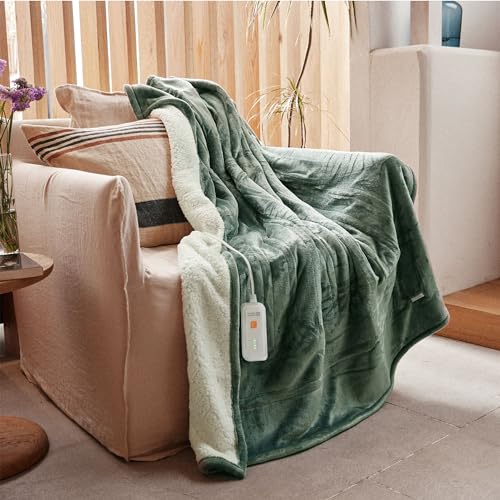 GOTCOZY Heated Blanket Electric Throw 50''X60''- Soft Silky Plush Electric Blanket with 4 Heating Level & 3 Hour Auto Off Heating Blanket, ETL Certified Machine Washable (Green)