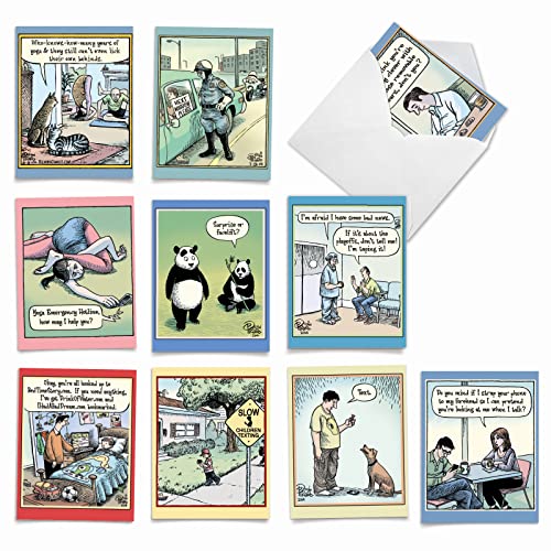 The Best Card Company - 10 Funny Assorted Blank Humor All Occasions Notecards Boxed Set 4 x 5.12 Inch w/Envelopes Cartoon Comics for Men, Women (10 Designs, 1 Each) - Very Bizarro M6464OCB