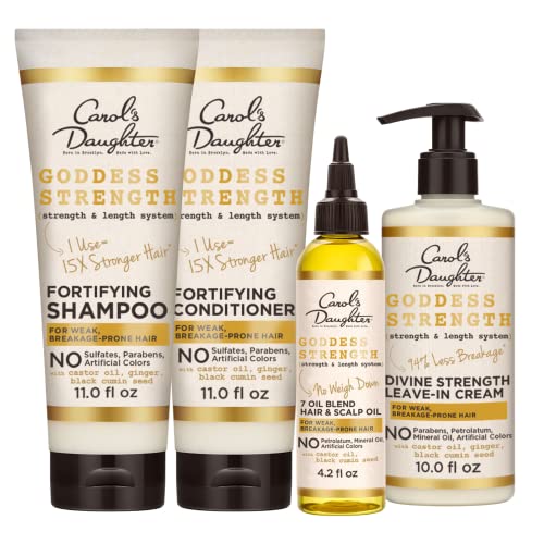 Carol's Daughter Goddess Strength Hair Care Kit with Sulfate Free Shampoo, Sulfate Free Conditioner, Leave In Conditioner and Scalp and Hair Oil, Includes 4 Hair Products