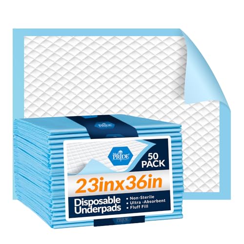 MED PRIDE Disposable Underpads 23'' X 36'' (50-Count) Incontinence Pads, Chux, Bed Covers, Puppy Training | Thick, Super Absorbent Protection for Kids, Adults, Elderly | Liquid, Urine, Accidents