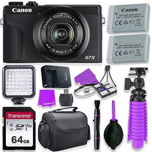 Canon PowerShot G7 X Mark III Camera w/ 1 Inch Sensor & 4k Video - Wi-Fi & Bluetooth Enabled (Black) & LED Video Light, 64GB Transcend Memory Card, Extra Battery + Accessory Bundle