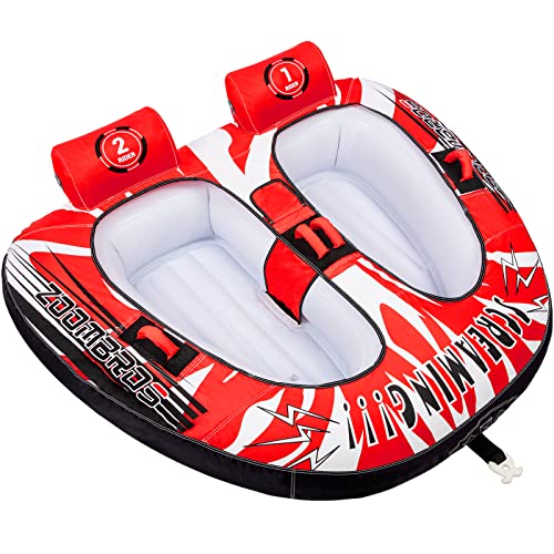 ZOOMBROS Towable Tubes for Boating 2 Person, Water Tubes for Boats to Pull, Safety Inflatable Boat Tubes and Towables, Water Sport Towables with Drainage, Quick Connector, Large Capacity
