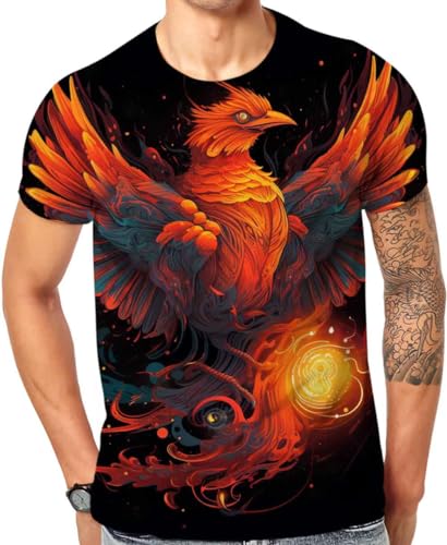 EDGMM Men's Beautiful Phoenix T-Shirt Men 3D Cool Graphic Short Sleeve Tee Shirts (Beautiful Phoenix T Shirts-L)