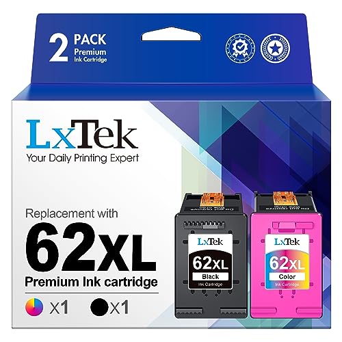LxTek Ink Cartridge Replacement for HP 62XL 62 XL to Compatible with Envy 5540 5660 7645 5642 5542 5643 5640 7644 OfficeJet 250 5740 200 5745 Printer (1 Black,1 Tri-Color, 2 Pack)