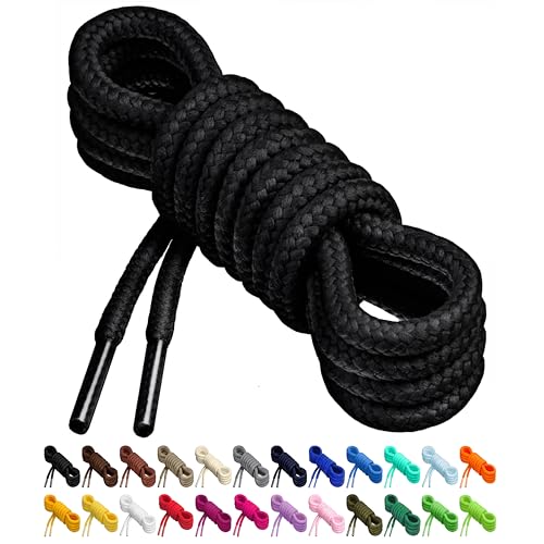 Birch Round Shoelaces 27 Colors 3/16' Thick Shoe Laces 4 Different Lengths (37' (94cm) - M, Black)
