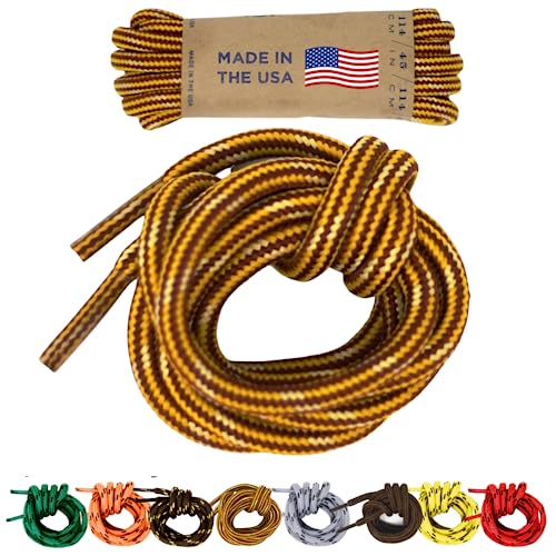 Mercury + Maia Honey Badger Boot Laces Heavy Duty w/Kevlar - Made in USA - Thick Bootlaces for Work and Hiking Boots - Gold, 54 in (1p)