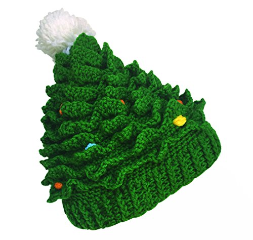 Kafeimali Unisex Christmas Winter Knitted Crochet Beanie Santa Hat with Beard Foldaway Bearded Caps (Green)