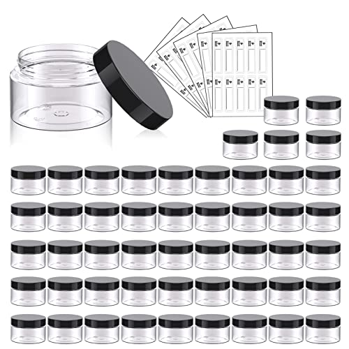 50 Pack 1 OZ Plastic Jars Round Clear Cosmetic Container Jars with Lids, Eternal Moment Plastic Slime Jars for Lotion, Cream, Ointments, Makeup, Eye shadow, Rhinestone, Samples, Pot, Travel Storage