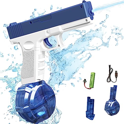 Electric Water Gun Toy Automatic Super 434CC+58CC High Capacity Squirt Guns Up to 32 FT Range Strong Water Blaster for Adults & Kids Summer Swimming Pool Party Beach Outdoor Activity (Blue)