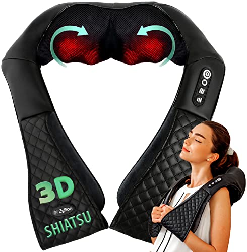 Zyllion Shiatsu Neck and Back Massager with Heat - 3D Kneading Deep Tissue Electric Massage for Muscle Pain Relief on Shoulders, Legs, Foot - Black (ZMA-28)