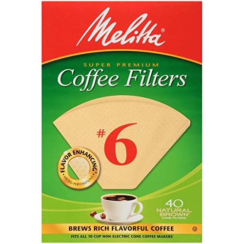 Melitta #6 Cone Coffee Filters, Unbleached Natural Brown, 40 Count (Pack of 12) 480 Total Filters Count - Packaging May Vary