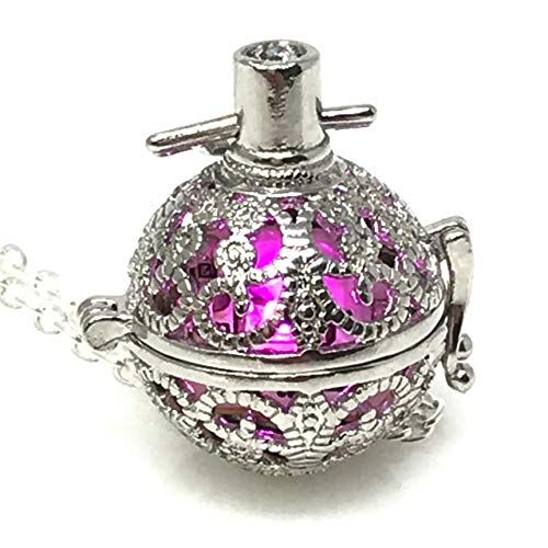 UMBRELLALABORATORY Steampunk FIRE necklace - pendant Glow locket - GREAT GIFTS for women, Mother, Father, cute magical jewelry-silver Pink