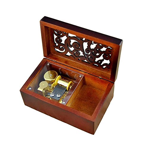 Antique Engraved Wooden Wind-Up Musical Box,Lilium from Elfen Lied Musical Box,with Gold-Plating Movement in,Rectangle