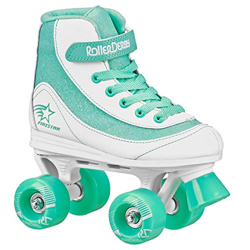 Roller Derby Firestar Youth Girl's Quad Roller Skates, White/Mint, Size 03