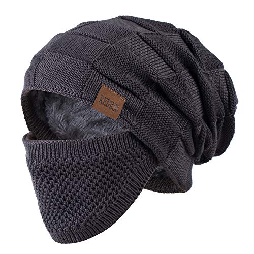 REDESS Beanie Hat for Men and Women Winter Warm Hats Knit Slouchy Thick Skull Cap with Face Cover