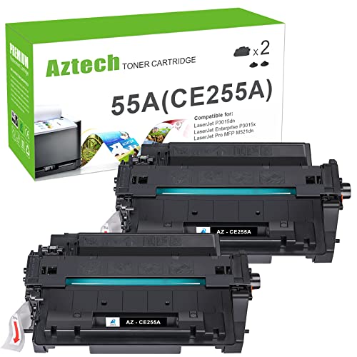 Aztech Compatible Toner Cartridge Replacement for HP 55A CE255A 55X CE255X P3015 P3015dn P3015x Pro 500 MFP M521dn M521dw M521 M525 Printer Ink (Black, 2-Pack)