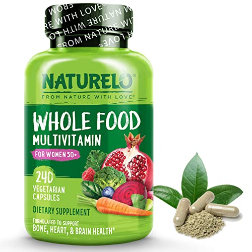 NATURELO Whole Food Multivitamin for Women 50+ (Iron Free) with Vitamins, Minerals, & Organic Extracts - Supplement for Post Menopausal Women Over 50 - No GMO - 240 Vegan Capsules