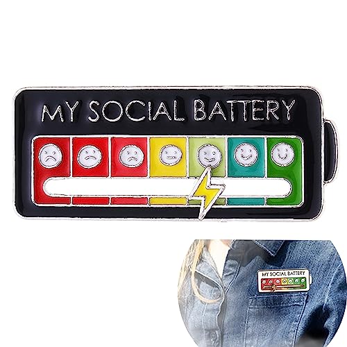 Cooluckday Social Battery Pin for Women My Social Battery Slider Pin for Girl Battery Enamel Pin Interactive Mood Pins Fun Enamel Emotional Pin 7 Days a Week for Kids Teens(1PCS Black)