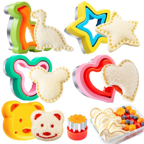 Sandwich Cutters for Kids Lunch LARGE 6 Pcs, Kimfead Sandwich Maker, Cookie Cutters Set, Dinosaur Mouse Heart Star Bear