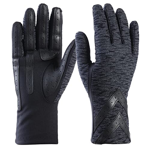 isotoner Womens Spandex Touchscreen Cold Weather With Warm Fleece Lining And Chevron Details Gloves, Black - Smartdri, Small-Medium US