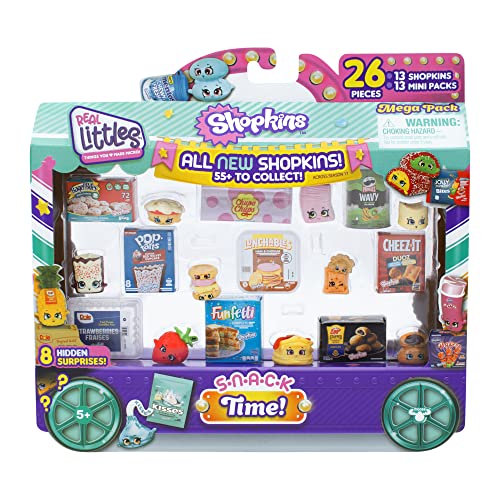 Shopkins Real Littles Snack Time Mega Pack, 13 Plus 13 Real Branded Mini Packs Including 8 Hidden Surprises Inside.