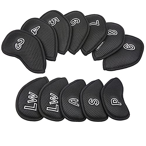 Golf Builder 12Pcs/Pack Meshy Golf Iron Covers Set Golf Club Head Cover Fit Most Irons (Black)